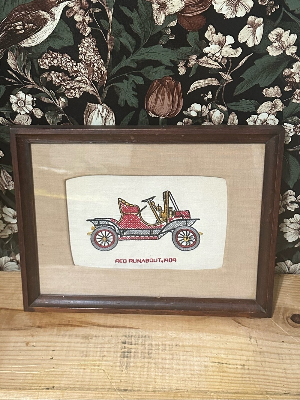 Hand Crewled Red Runabout antique 1909 Wall Hanging Gallery Wall